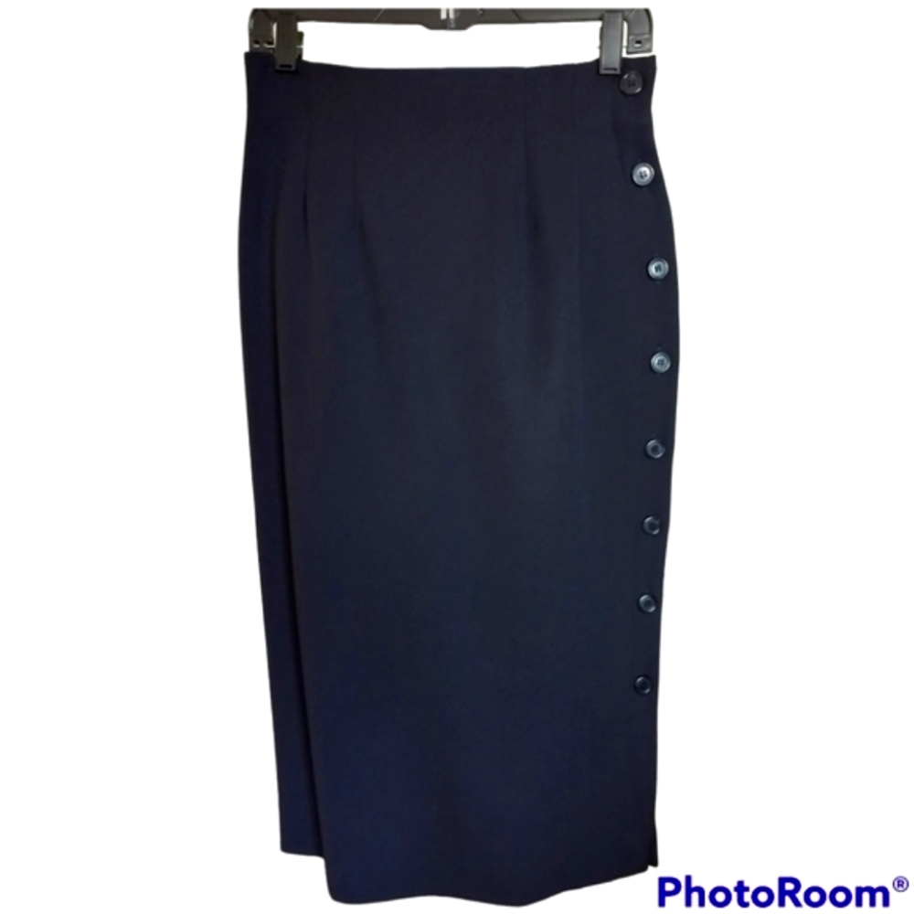 Vintage KGR Dark Navy Blue midi straight skirt Size 10P